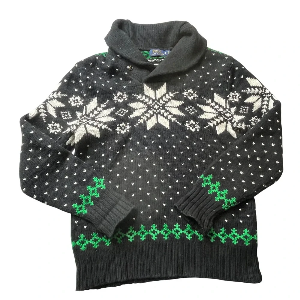 Polo Ralph Lauren Mens S Fair Isle Snowflake Shawl Collar Sweater cashmere blend